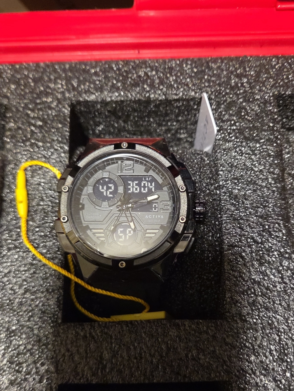 Ativa Black Sport Watch with Yellow Accent Tag